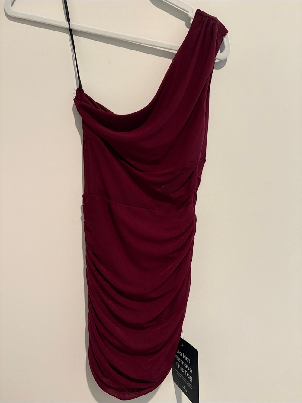 One-Shoulder Burgundy Ruched Women's Dress